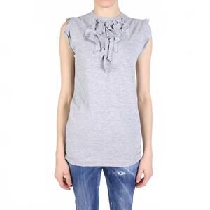 NEW DSQUARED2 women's ruffled trim cotton t-shirt in grey